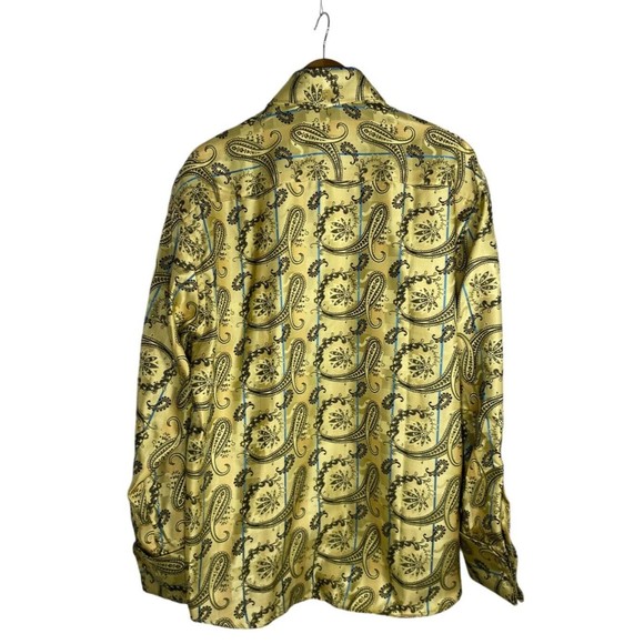 Manzini Mens Size X-Large Gold Paisley Button Down Dress Shirt Long Sleeve - Picture 2 of 9